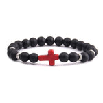 Minimalist cross bracelet Matt black/Croix red/silver nz