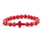 Minimalist cross bracelet Red/gold nz