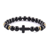 Minimalist cross bracelet Shiny black/gold nz