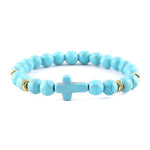 Minimalist cross bracelet Sky blue/gold nz