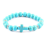 Minimalist cross bracelet Sky blue/silver nz