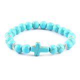 Minimalist cross bracelet Sky blue/silver nz