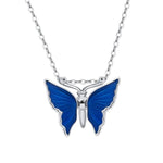 Navy Blue Butterfly Necklace Silver nz
