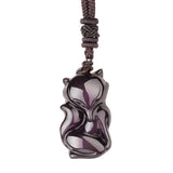 Obsidian fox pendant necklace nz