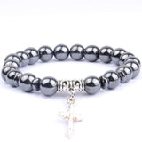 Pearl cross bracelet Black haematite nz