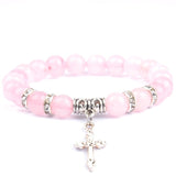Pearl cross bracelet Rose quartz nz