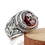 Pirate skull ring with red stone nz