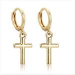 Polished steel cross earrings Gold nz