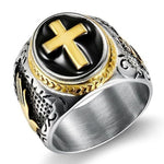 Signet cross ring stainless steel 7 (54.4 mm) / Gold and silver nz