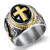 Signet cross ring stainless steel 7 (54.4 mm) / Gold and silver nz