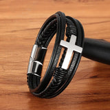 Silver cross leather bracelet nz