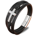 Silver cross leather bracelet nz