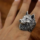 Silver Wolf head ring 62.1 mm nz