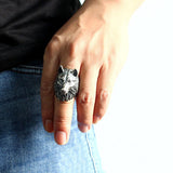 Silver Wolf head ring nz