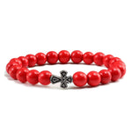 Stone pearl cross bracelet Red nz