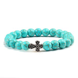 Stone pearl cross bracelet Turquoise blue nz