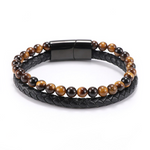 Tiger eye leather bracelet Silver / 22.5 cm nz