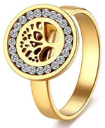 Tree of life ring stainless steel and crystal 50.2 mm / Gold nz