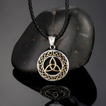 Triquetra pendant stainless steel Golden leather strap / 60 cm nz