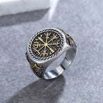 Vegvisir Signet Ring Stainless Steel 7 (54.4 mm) / Golden nz