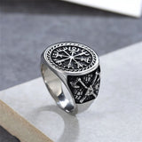 Vegvisir Signet Ring Stainless Steel 7 (54.4 mm) / Silver nz