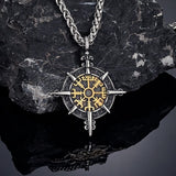 Viking compass pendant Gold plated steel / 60 cm nz