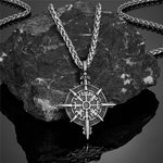 Viking compass pendant Silver plated steel / 60 cm nz