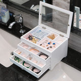 White Wooden Jewellery Box 4 drawers transparent lid nz