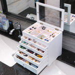 White Wooden Jewellery Box 6 drawers transparent lid nz