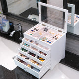 White Wooden Jewellery Box 6 drawers transparent lid nz