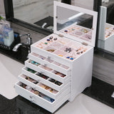 White Wooden Jewellery Box 6 drawers with mirror nz