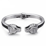 Wolf head bangle Silver and black nz